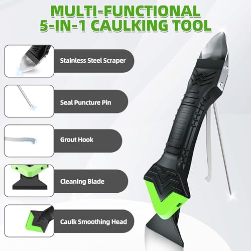 5 in 1 Silicone Caulking Tool Kit, Caulk Remover Tool with Stainless Steel Head,Caulk Finishing Tool with Different Angles,Grout Removal Tool for Kitchen Sink Washroom Floor Bathroom Toilet Caulking - Image 2