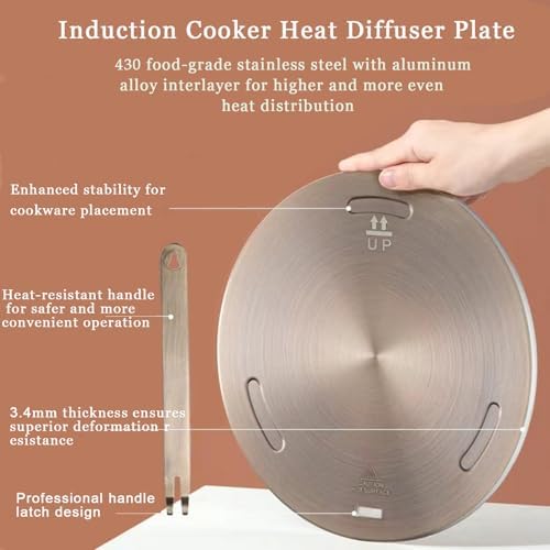 11Inch Heat Diffuser Plates for Gas Electric Stoves, Flygragon Stainless Steel Cooking Induction Adapter Plate for Glass Cooktop, Detachable Handle Induction Cooktop Converter Plate - Image 3
