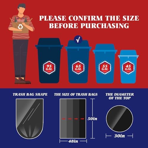 Teivio Large Black Trash Bags 64-65 Gallon 32 Count 60+ Gal Garbage Bags - Image 2