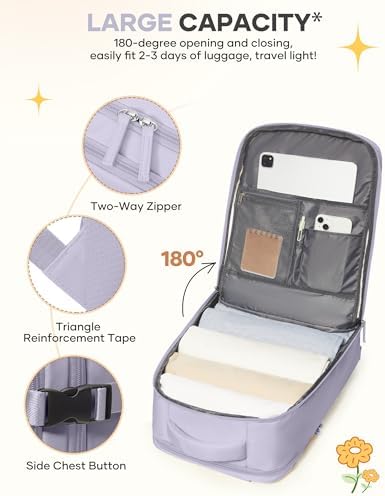 Carry On Backpack Personal Item Travel Backpack For Women Airline/Flight Approved Waterproof Sports Luggage Casual Daypack Small Hiking Backpack Purple - Image 5