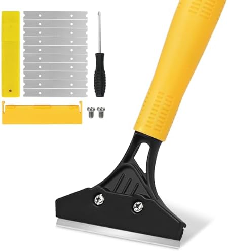 Heavy Duty Floor Scraper with 44.5” long handle, 4” Scraper Tool with 10 Replacement Metal Razor Blades, Paint Scraper for Cleaning Gum Glass Wall Tile Glue Linoleum Stove Top by KalTell