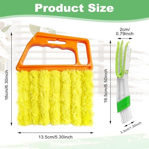 4Pcs Blind Cleaner Duster Tool Set with 7-Finger & 3-Finger Brushes，Washable Multi-Surface Dusting Kit for Wood Blinds, Venetian Blinds, AC Vents, Car Vents, Shutters & Fans (Yellow+Green) - Image 2
