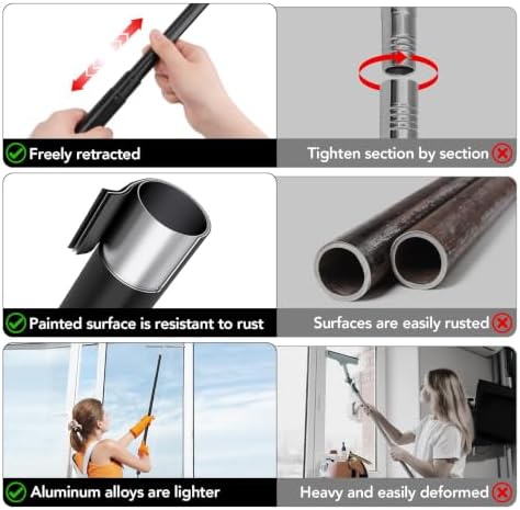 Long Handle Shower Squeegee for Glass Doors, 15-51" Telescopic Window Squeegee with Extension Pole, 2-1 Extendable Bathroom Squeegee with Fiber Scrubber for Shower Glass, Mirrors, Tile Walls & Windows - Image 5