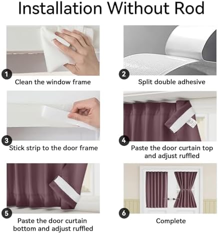 Vatge Small Kitchen Window Curtains Over Sink, Half Short Curtains for Door Windows, 1 Panel, W25 x L40, Nostalgia Rose - Image 3
