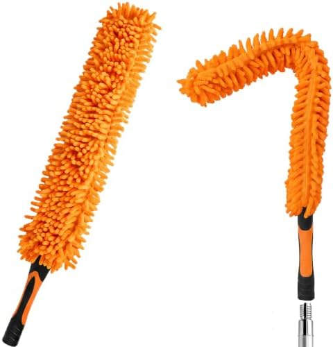 Chenille Duster with Bendable Head – Washable Ceiling Fan Duster for High Ceilings, Blinds, and Furniture – Universal Thread Fit for Easy Cleaning, Orange by Unknown