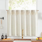 jinchan Tassel Linen Tier Curtain, Back Tab, 50x36, 1 Panel, Natural by JINCHAN