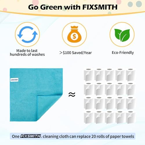 FIXSMITH Microfiber Cleaning Cloth, 50 Pack Cleaning Rags, Cleaning Towels for Housekeeping, Kitchen, Car, Lint-Free, Reusable Shop Towels with 5 Colors (Green/Blue/Yellow/Orange/Pink), 12"X12" - Image 7