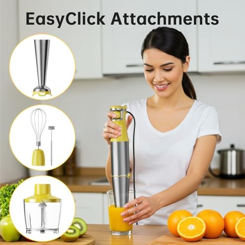 Turelar Immersion Blender Handheld Corded Hand Blenders Set 1100W, Trigger Variable Speed 5 in 1 Stick Emulsifier with Chopper, Whisk and Frother for Soup, Baby Food and Smoothies, Yellow - Image 4