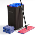 JOYMOOP Mop and Bucket with Wringer Set, Hands Free Flat Floor Mop and Bucket, with 6 Washable Microfiber Pads, Wet and Dry Use, Floor Cleaning System - Black+Red+Slate Blue by JOYMOOP