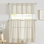 jinchan Lien Tier Curtains and Valances, 26x24, 3 Panels, Natural by JINCHAN