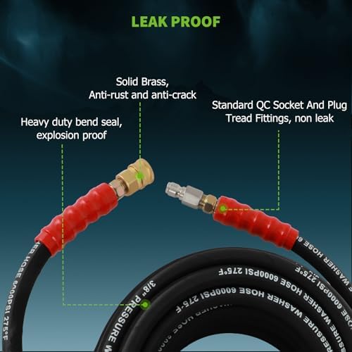 SCITOO 3/8" Pressure Washer Hose 50ft 6000psi 2-Braid - Image 6