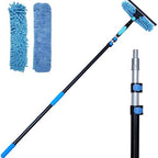 20 Ft+ Reach 2 In 1 Window Squeegee Duster with 5-to-12 Foot Extension Pole, Cleaner Tool with 3-Stage Telescoping Pole, Cleaning Kit with Rotatable Head - Chenille Cloth + Microfibre Cloths Head - Image 7