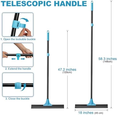 NEWE Floor Squeegee Broom with 18’’ Heavy Duty Rubber Scraper and 58.3’’ Telescopic Long Handle for Garage Concrete Bathroom Tile Shower Glass Marble Deck Window - Image 2