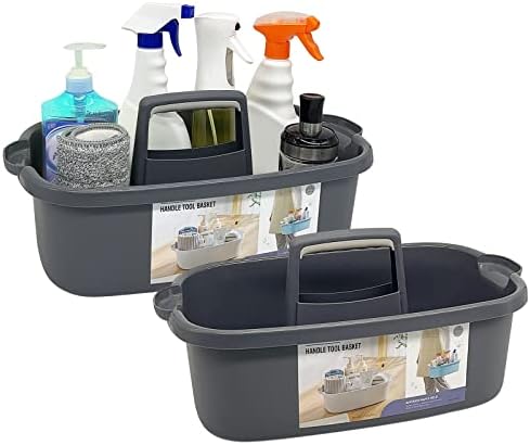 Goderewild 2-Pack Multi-Purpose Plastic Cleaning Caddy with Handle, Shower Caddy Organizer - Storage Basket/Totes Portable for Bathroom Supplies, Cleaning Products, Under Sink Tool. (Gray) by Goderewild