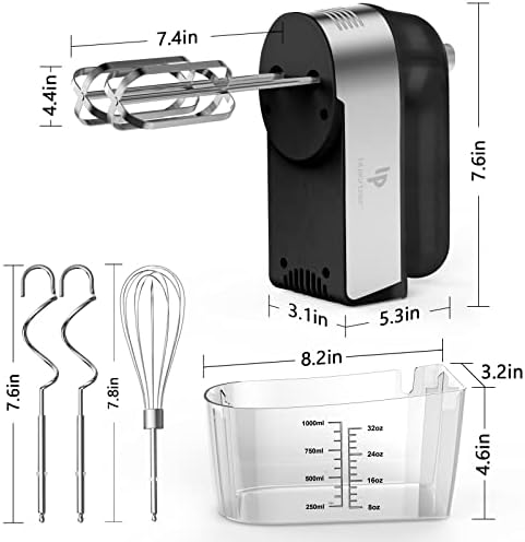 Hand Mixer Electric, 450W Kitchen Mixers with Scale Cup Storage Case, Turbo Boost/Self-Control Speed + 5 Speed + Eject Button + 5 Stainless Steel Accessories, For Easy Whipping Dough, Cream, Black - Image 5