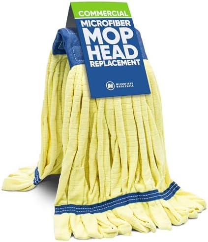 Commercial Mop Head Replacement – 1 Pack Large Yellow Microfiber Tube Mop (18 oz.) | Industrial Wet Mops | Washable Refill, Reusable, Heavy Duty, Looped End Mopheads | Hardwood, Concrete by MicrofiberWholesale