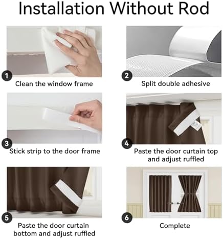 Vatge Small Door Curtain Blackout Doors Window Curtain with Magic Tape for Small Window/Front/Glass/Classroom Door, 1 Panel, W25 x L20, Brown - Image 3