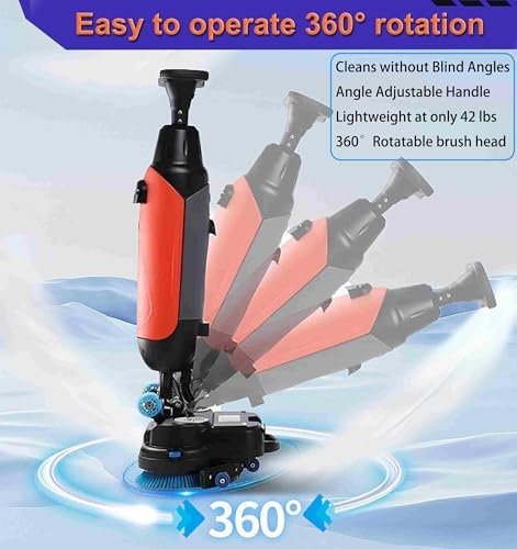 18" Commercial Floor Scrubber Machine, Mini Floor Machine, 13000 Sqft/H, with 18" Cleaning Width, Rotary Double Brushes 360° Rotating Head Cleaning Capacity 13000 Sqft/H Grey - Image 6