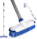 Floor Scrub Brush with Long Handle, 2 in 1 Deck Scrub Brush, Stiff Bristle Scrub Broom & Cleaning Brush for Tile Floor,Deck,Patio,Marble,Garage,Wall, Kitchen,Bathroom by ITTAHO