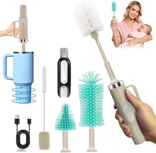5-in-1 Long Handle Electric Bottle Brush Cleaner and Straw Cleaning Brush with Removable Brush Head, Multi-Function Rechargeable,for Stanley Cups, Baby Bottles, Pacifiers, Coffee Cups, Sports Bottles by PYSUG