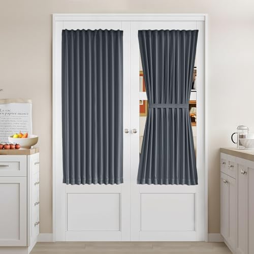 Vatge Privacy Blackout French Door Curtains - Thermal Insulated Door Curtain for Door Window, 1 Panel, W36 x L54, Grey by Vatge
