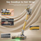 Cordless Stick Vacuum Cleaner - 45KPA Powerful Suction Vacuum with 45 Min Runtime, Detachable Battery, Anti-Tangle & 1.5L Dust Cup, 8 in 1 Vacuum Cleaner for Pet Hair, Carpet, HardFloor, Yellow - Image 6