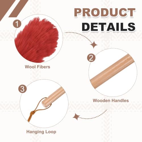uxcell Wool Duster, 14.2" Natural Feather Cleaner Household Cleaning Duster with Solid Wooden Handle for Cleaning Fans Window Blinds Shelves Furniture, Red - Image 3