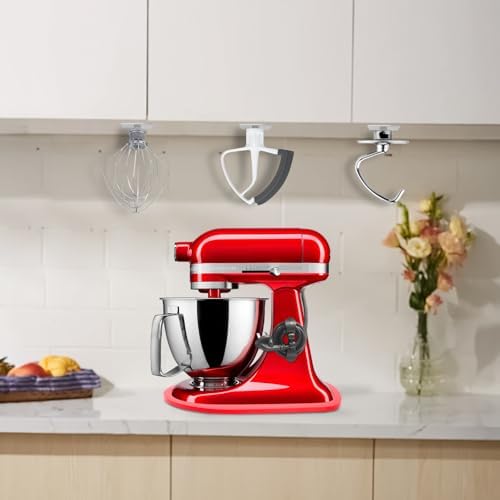 Sliding Mat for Kitchen aid 4.5-5 Qt Stand Mixer with 1Pc Cord Organizer and 3Pcs Attachment Holder for Kitchen Appliance Slider (4.5-5 Qt Bamboo and Attachment, Red) - Image 7