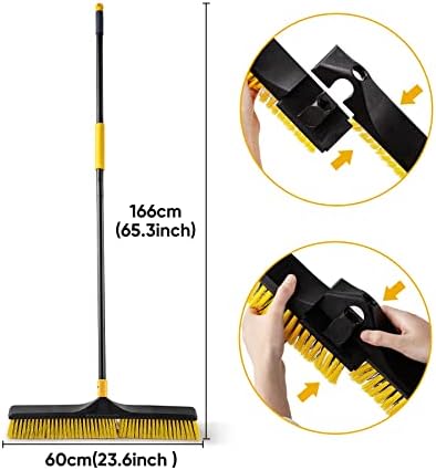 Yocada 24 inch Push Broom Brush 65.3 inch Long Stiff Bristles Heavy-Duty - Image 3