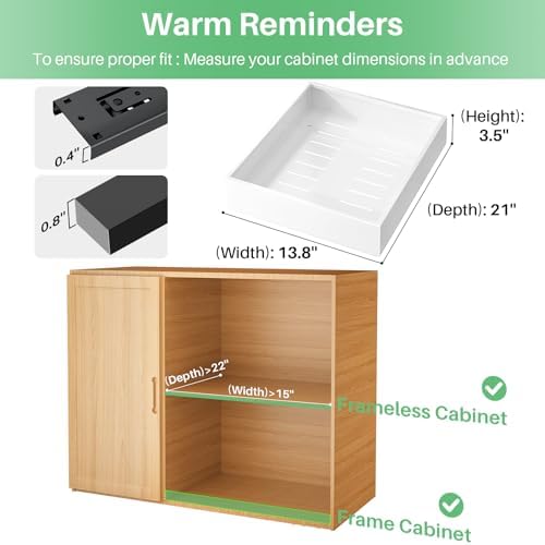 Pull out Cabinet Organizer, 21"Deep, Heavy Duty Full-Extension Slide out Drawers for Kitchen Cabinets with Nano Adhesive, Roll Out Shelf Sliding Cabinet for Pots, Bathroom, Pantry, Under Sink, White - Image 2