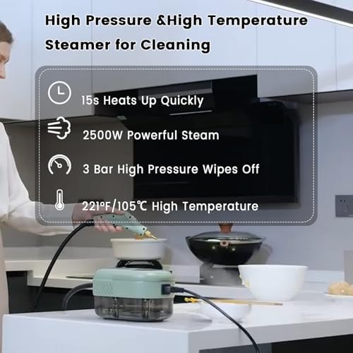 Steam Cleaner, Portable Pressurized Steamer for Cleaning with 14pcs Accessories, 6-Level Adjustable and 15s Heat-Up, Handheld Steam Cleaner for Home, Tile, Dirt, Grout, Grease, Car Detailing(7-Green) - Image 2