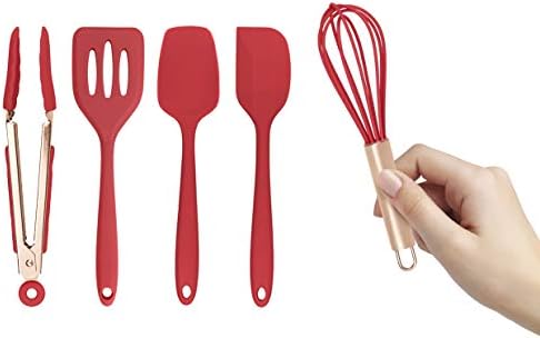 COOK WITH COLOR Silicone Cooking Utensils, Kitchen Utensil Set, Easy to Clean Silicone Kitchen Utensils, Cooking Utensils for Nonstick Cookware, Kitchen Gadgets Set, Mini, Red by CookwithColor