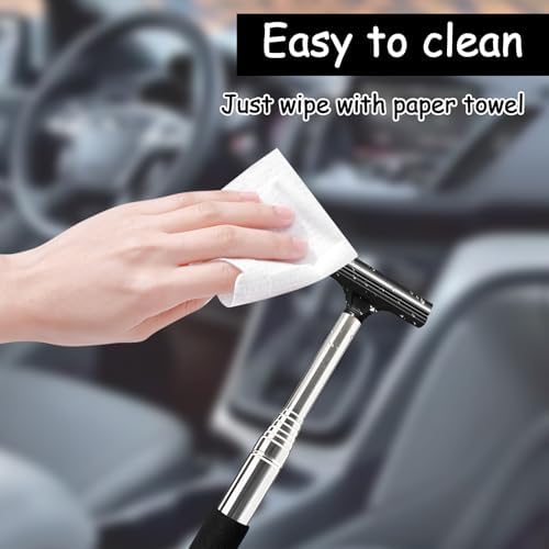 1 Pcs Car Window Mini Squeegee Retractable Auto Glass Squeegee Car Rearview Mirror Wiper Water Cleaner with Telescopic Long Rod Portable Cleaning Tools for All Vehicles (Black) - Image 4