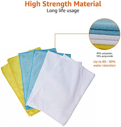 Amazon Basics Microfiber Cleaning Cloths, Ultra Absorbent, Scratch-Free, Highly Absorbent, Non-Abrasive, Reusable and Washable, 16" x 12", Blue/White/Yellow, (Pack of 288) - Image 4