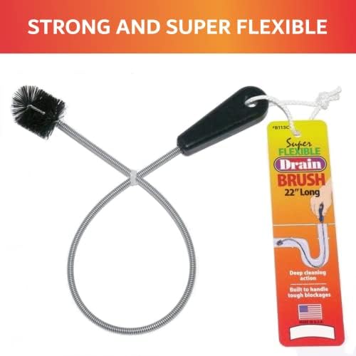 22" Long Sink Drain Brush – Slim Snake Hair Clog Remover Tool for Shower, Tub and Sink - Pipe/Tube Brush for Small Spaces, Drain Cleaning – B113C by FryOilSaver Co. - Image 6