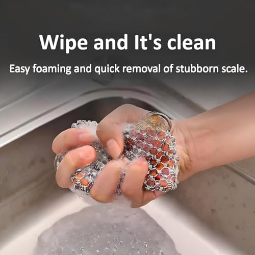 2026 Upgrade 316 Stainless Steel Pan Cleaner,4.5 Inch Triple-Ring Chain Mail Scrubber with Silicone Core, Cast Iron Pot Brush for Easier Removal of Stubborn Oil Stains & Food Residue–Orange - Image 6