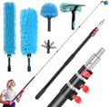 Ceiling Fan Duster Kit with 12 FT Telescoping Pole – 6-Piece Set – Screw-On Cobweb Duster & Squeegee Heads – Washable Bendable – 3/4" Universal Fit – House Cleaning Kit, Blue by GameXcel