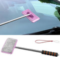 Car Windshield Cleaner Tool, Retractable Rearview Mirror Brush with Extendable Handle, Microfiber Window Washing Pad, Portable Auto Glass Wiper for Car Home Office(Pink) by Unknown