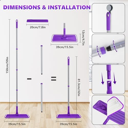 BPAWA Microfiber Mops for Floor Cleaning: Flat Mop for Wood Tile Laminate - Image 5