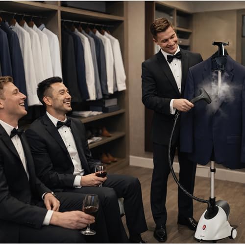 SALAV GS18 Full-Size Clothes Steamer - 1500W Power, 1.8L Water Tank, 60-Min Garment Steam, Iron Clothing, Adjustable Pole & Wheels for Easy Storage, Professional Standing Steamer for Clothes, White - Image 4