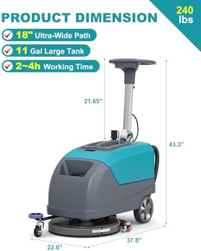 C5 18" Walk-Behind Commercial Floor Scrubber Machine, 500W Motor - Image 2