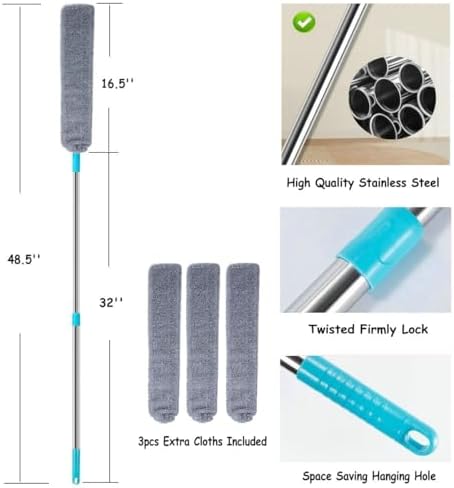 Retractable Gap Dust Cleaner Cleaning Tools with 3 Microfiber Dusting Cloths Long Handle 48.5inches Washable and Retractable Duster Brush for Cleaning Under Appliances Furniture Couch Fridge - Image 4