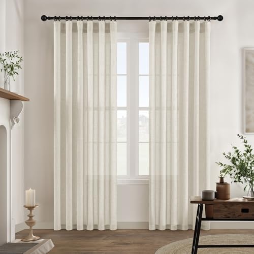 Natural Linen Curtains 107 Inches Long 2 Panels Set Semi Sheer - Image 6