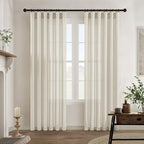 Natural Linen Curtains 100 Inches Long 2 Panels Cream Semi Sheer - Image 6