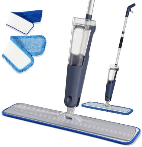 24" Spray Mop Wet Dry Heavy Duty 28oz 55" Handle 2 Pads Blue by BURFERLY