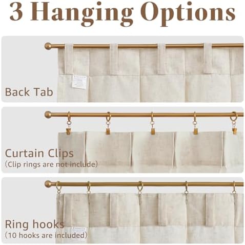 jinchan Linen Pinch Pleated Back Tab Tier Curtains, 26x20, Natural - Image 7