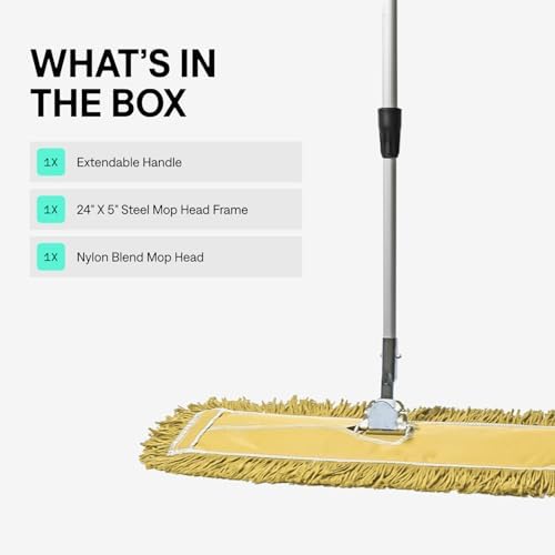 24 Inch Yellow Commercial Dust Mop & Floor Sweeper with Extendable Handle – Mop for Hardwood, Tile, and Concrete Floor Cleaning - Image 2