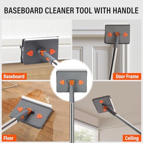 Baseboard Cleaner Tool with Handle, Wall Mop with Squeegee, 8 Pads - Image 4