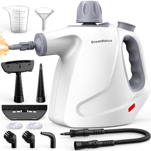 Multi-Surface Handheld Pressurized Steam Cleaner with 11-Pieces Accessories, 15.2OZ Hands-free Portable Steamer for Cleaning, Multipurpose Steam Cleaner for Home|Upholstery|Car|Floor|Grout|More by DreamNature