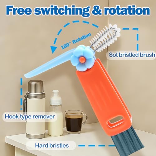 3 in 1 Cup Lid Cleaning Brush, 4PCS Multifunctional Crevice Cleaning Brush for Water Bottle Insulated Cup Tumbler Lid Groove Narrow Space Detail Cleaner Home Kitchen Gadgets - Image 4